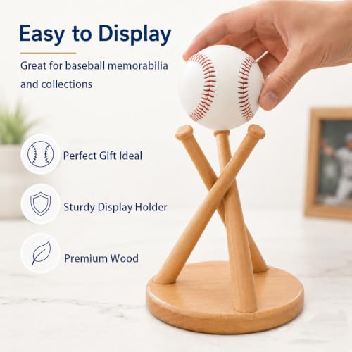 Wood Baseball Display Stand with Stable Base for Softballs & Collectibles