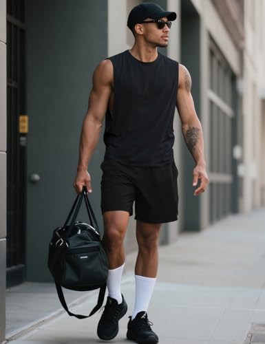 Men's Sleeveless Workout Tank Top - Muscle Fit, Quick Dry, Open Cut, Large Black