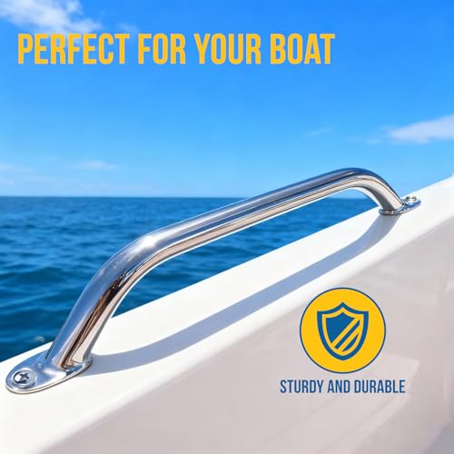 Marine Grade Stainless Steel Boat Handrail - 14.9 Inch Polished Grab Handle