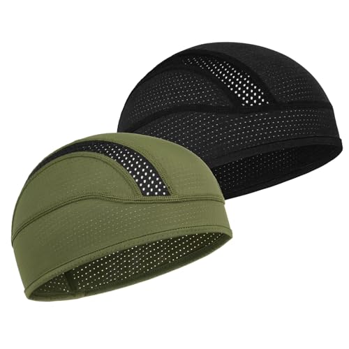 MELASA Breathable Mesh Skull Cap for Men - Cooling Helmet Liner, One Size, Black & Army Green
