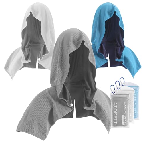 Cooling Hoodie Towels for Neck and Face 3 Pack - Light Gray Blue White