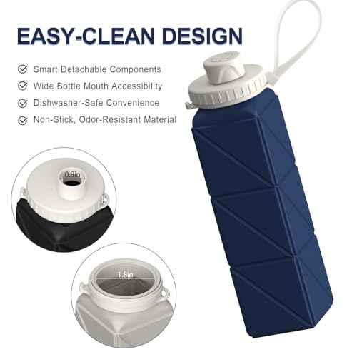 Collapsible Water Bottles 20.6oz, Silicone Foldable Portable Travel Water Bottle, BPA-Free, Leakproof Reusable for Traveling Camping Hiking Cycling Yoga Sports Outdoor, 1 Pack (Dark Blue)