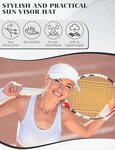 White Sun Visor Hats Pack of 12 Adjustable UV Protection Caps for Men Women