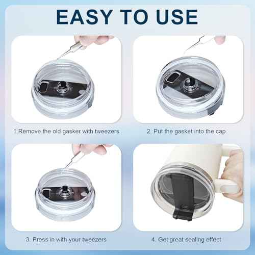 Replacement Lid Gasket Seal for Stanley 40oz Tumblers, 4 Seals & 1 Straw Cap, BPA-Free Silicone Seal for Adventure Quencher H2.0 Flowstate, Leak-Proof, Food Grade