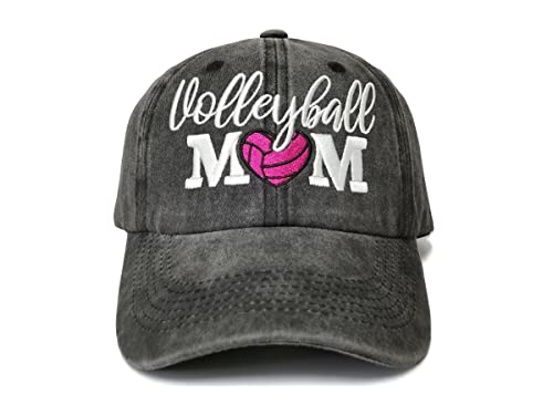 Volleyball Mom Hat Heart Wash Black Adjustable Dad Cap for Sports & Outdoors