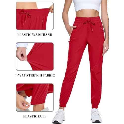 TACVASEN Women's Joggers Lightweight Quick Dry Hiking Pants with Pockets Athletic Travel Workout Summer Water Resistant