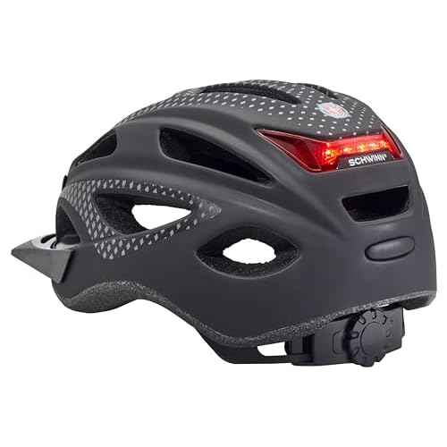 Schwinn Beam Lighted Helmet for Adults, Size 58 - 62 cm for Riders Ages 14+, Rear LED Light, Reflective Strips, Adjustable Dial and Straps, 17 Air Vents, Removable Visor, Adult Bike Helmet