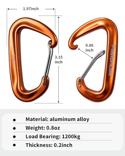Orange Heavy Duty Aluminum Carabiner Clips 12KN Bulk 4 Pack for Keys & Outdoor Use