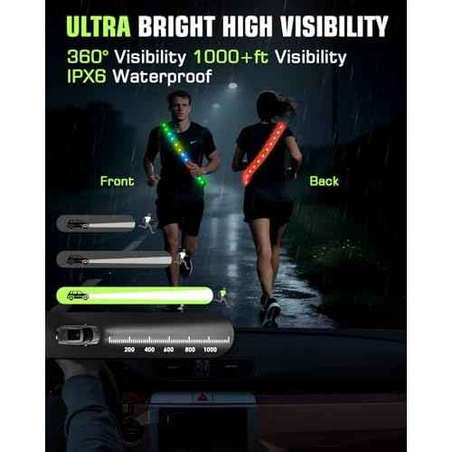 Zacro LED Reflective Sash Light Up Vest for Night Walking with 5 Colors & 4 Light Modes, Rechargeable High Visibility Neon Safety Gear for Men Women Dog Walking