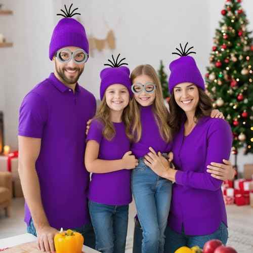 3Pcs Halloween Costume Accessories Adult, Yellow/Purple Beanie Goggles Gloves Women Men Halloween Party Costume Accessories