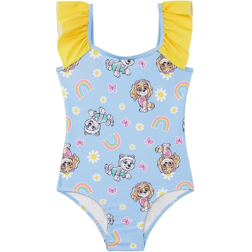 Girls Toddler Bluey & Paw Patrol Swimsuit - 2-3T One Piece Bathing Suit with Ruffle Shoulder UPF 50+