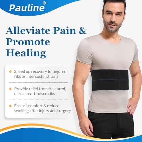 Broken Rib Brace for Men - Compression Chest Binder for Cracked Ribs Support & Chest Pain Relief - Rib Belt for Bruised Rib Cage (Black, Fits 30¡±-45¡±)