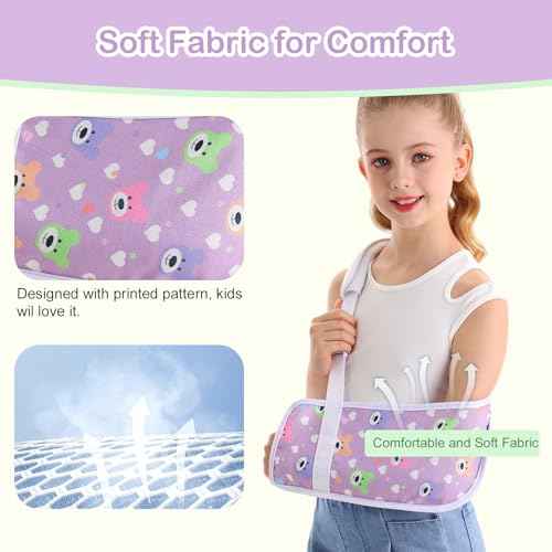 Kids Arm Sling for Broken Arm Torn Rotator Cuff Shoulder Elbow Wrist injury Printed Pediatric Child Toddler Brace Support for Children Girls with Lovely Bear (Small)