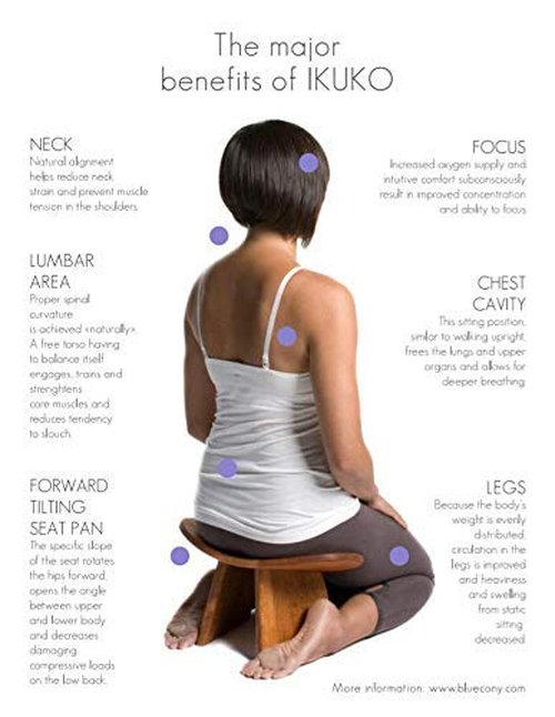 BLUECONY Meditation Bench IKUKO Basic, Preassembled Version, Wooden Kneeling Ergonomic Seiza - Solid Wood Natural, High Height (8" or 20 cm)