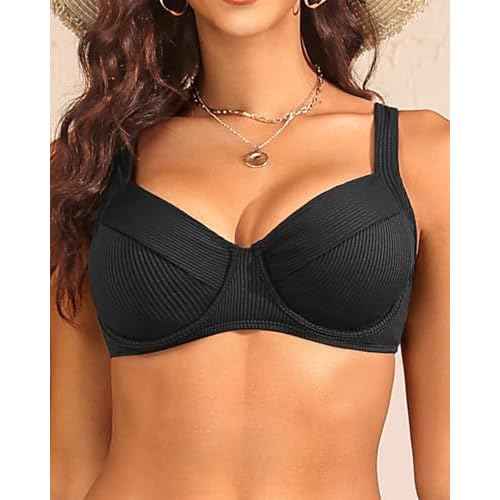 Women's Underwire Push Up Bikini Top - Ribbed Swim Bra 2025 Large Bust Bathing Suit Tops