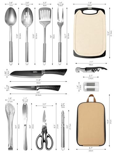 15-Piece Camping Utensil Set with Organizer Stainless Steel Cookware Kit