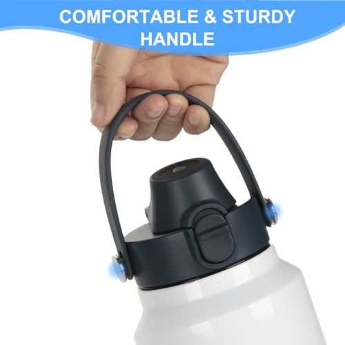 Navy Auto Spout Lid for YETI Rambler Bottles 18/26/36/64 oz - Chug Replacement Cap with Push-Button & Handle