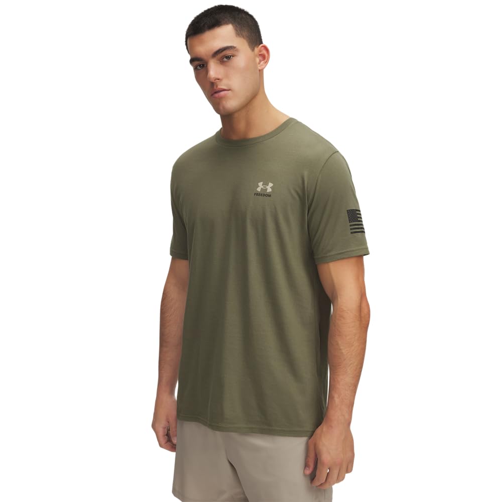 Under Armour Men's Freedom Flag Short Sleeve T Shirt, (390) Marine OD Green / / Desert Sand, Large Tall