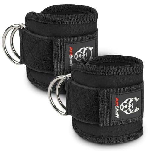 AnStaff Fitness Black Ankle Straps for Cable Machines – Padded & Adjustable for Glutes & Legs – Pair