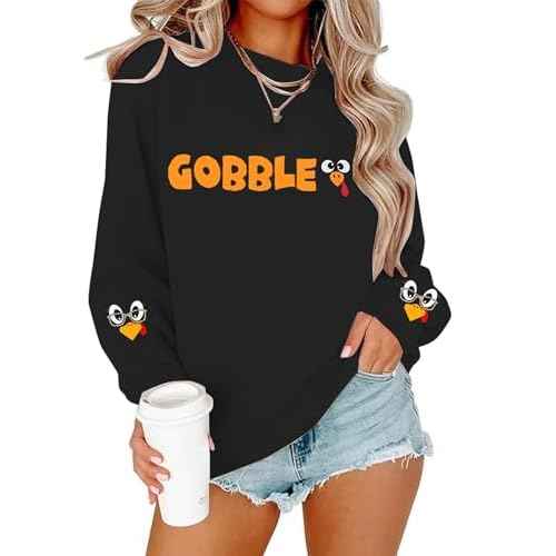 Women¡¯s Thanksgiving Sweatshirt Gobble Gobble Turkey Graphic Pullover Casual Fall Autumn Gobble Theme Top