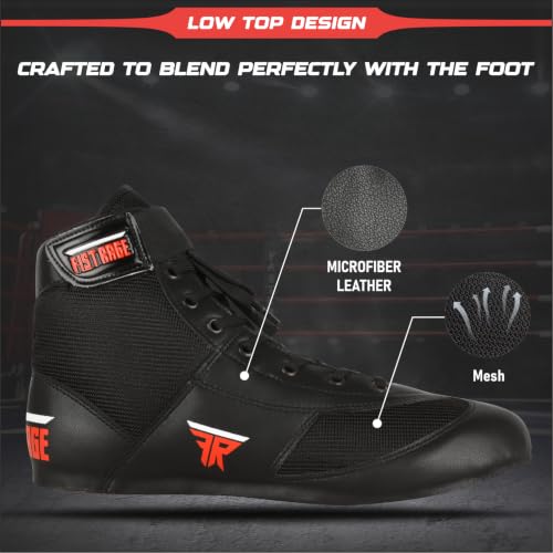 Unisex Boxing Shoes for Training 11.5 Women / 10 Men Black Lightweight Kickboxing Shoes - Leather & Mesh