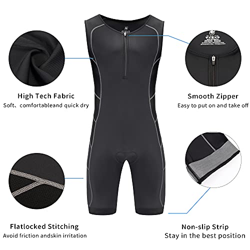 Triathlon Suits Mens One-Piece Sleeveless Trisuits Skin Wet Suit for Running Cycling Swimming