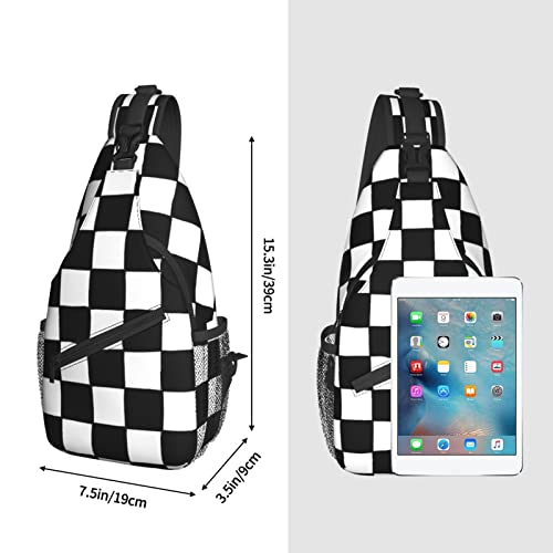Checkered Black White Sling Backpack - Outdoor Crossbody Daypack Bag