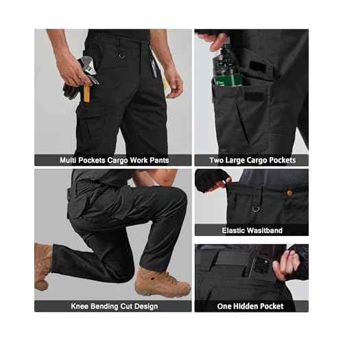 Mens Work Pants Cargo Tactical Construction for Men Ripstop Waterproof Lightweight Outdoor Hiking with Pockets