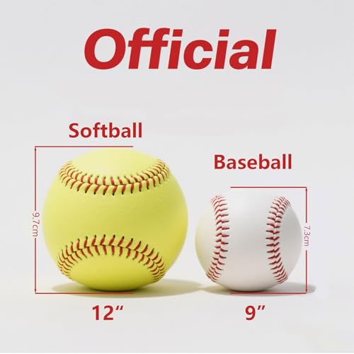 12-Inch Softballs for Practice - Fastpitch Training Balls, Leather Cover, Unmarked, Yellow, 1 Softball
