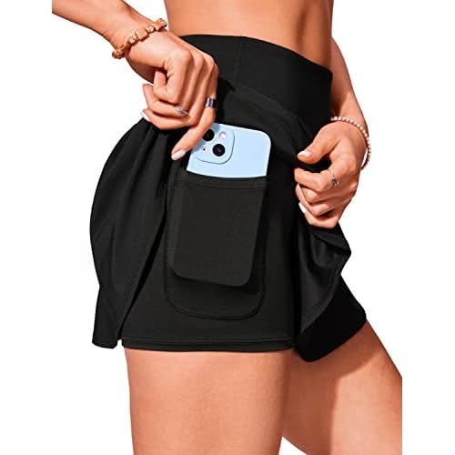 CRZ YOGA Womens High Waisted Swim Skirt Pleated Skorts Athletic Bathing Swimsuit Bottoms with Side Pocket