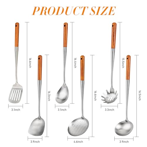 Walnut Handle Stainless Steel Kitchen Utensil Set - 6 PCS Cooking Tools