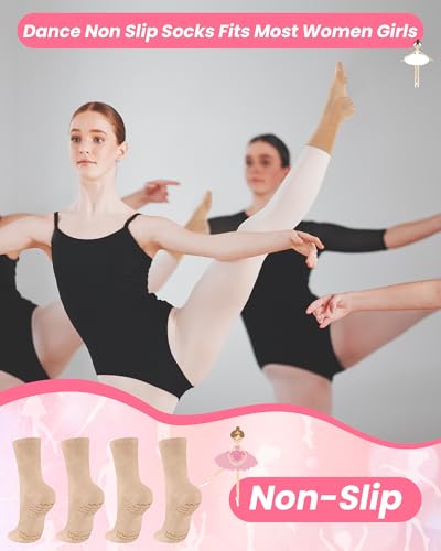 Jecery Ballet Dance Non-Slip Socks Medium Nude Pair - Comfortable & Flexible