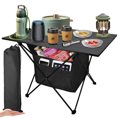 Black 27 Inch Ultralight Foldable Camping Side Table with Carry Bag