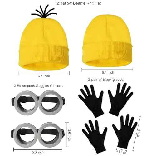 6 Pcs Halloween Costume Accessories for Adult, Goggles Yellow Beanie Gloves for Halloween Cosplay Dress Up