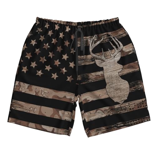 X-Large Men's Swim Trunks Beach Shorts with Mesh Lining & Pockets - Hunting Camo Deer
