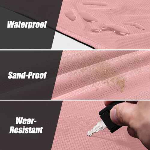 Odoland Beach Blanket Picnic Blanket, 43.3" x 27.5" SandProof Waterproof Outdoor Pocket Blanket with Portable Bag, Foldable Lightweight Sand Free Beach Mat for 1 People Hiking, Camping, Travel, Pink