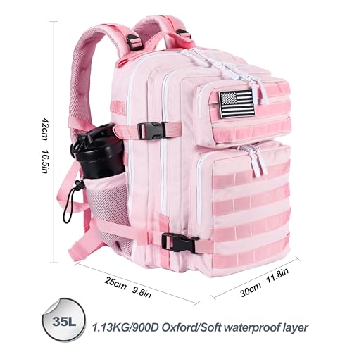 35L Pink Military Tactical Backpack with Molle System & Bottle Holder - Medium