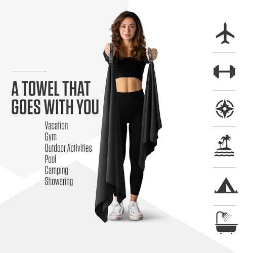 VENTURE 4TH Quick Dry Towel. Microfiber Travel Towel Ideal for Camping, Hiking, Backpacking, Gym. Lightweight & Fast Drying Travel Towels for Body. Compact & Easy to Pack - Black Medium