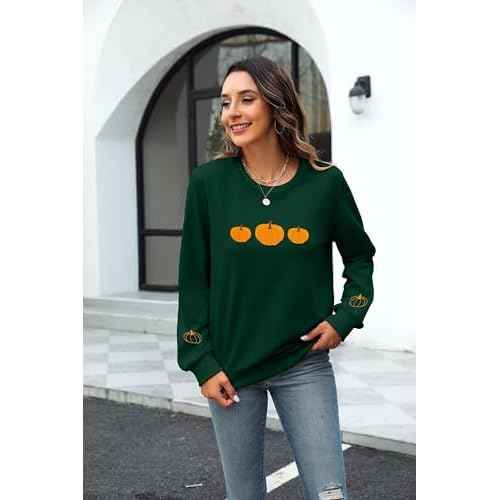 JINTING Pumpkin Sweatshirt for Women Crewneck Fall Sweatshirts Autumn Graphic Tee Shirt Halloween Long Sleeve Top