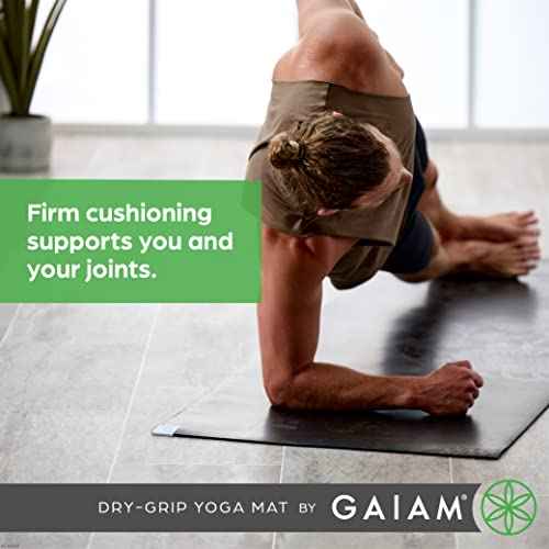 Gaiam Dry-Grip Yoga Mat - 5mm Thick Non-Slip Exercise & Fitness Mat for Standard or Hot Yoga, Pilates and Floor Workouts - Cushioned Support, Non-Slip Coat - 68 x 24 Inches