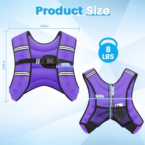 8lb Purple Weighted Vest for Men Women Adjustable Fitness & Workout