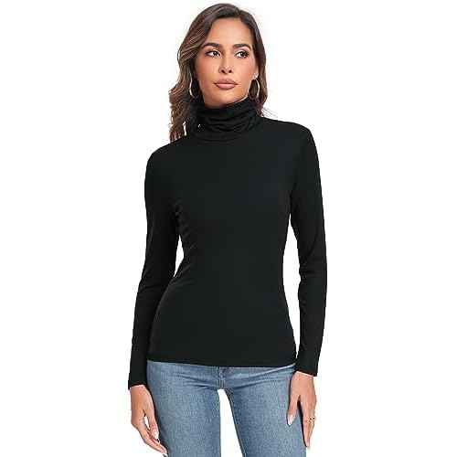 Women's Long Sleeve Casual Lightweight Turtleneck Top Slim Fit Thermal Active Layer Shirts