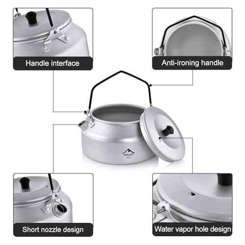 Widesea UltraLight 1L Camping Kettle, Hard-Anodized Aluminum Open Flame Safe Tea & Coffee Pot with Heat-Resistant Handle, Portable for Campfire, Backpacking, Hiking, and Outdoor Adventures