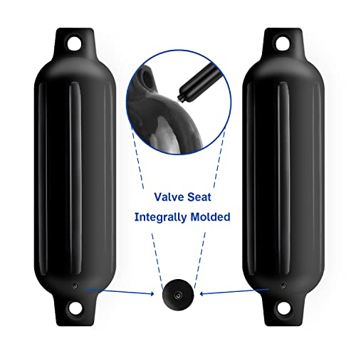 Black 4.5-Inch Boat Fenders 4 Pack with Ribs Twin Eyes Marine Bumpers with Ropes, Needles & Pump