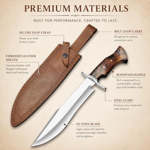 14-Inch D2 Steel Fixed Blade Hunting Knife with Sheath