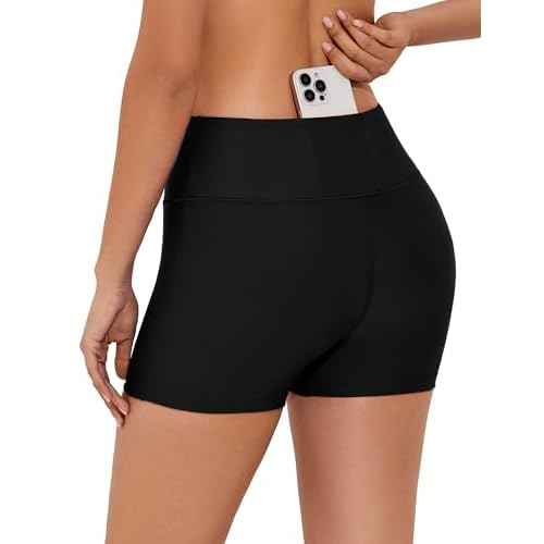 Tournesol Women's 3" Swim Shorts High Waisted Bathing Suit Bottoms Seamless Board Shorts UPF50+ Boyshorts with Pockets