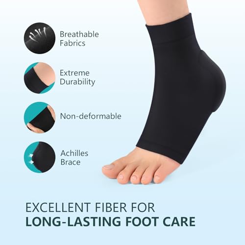 Achilles Tendon Heel Protector Sleeve - Black, Regular Size, Compression & Gel Support