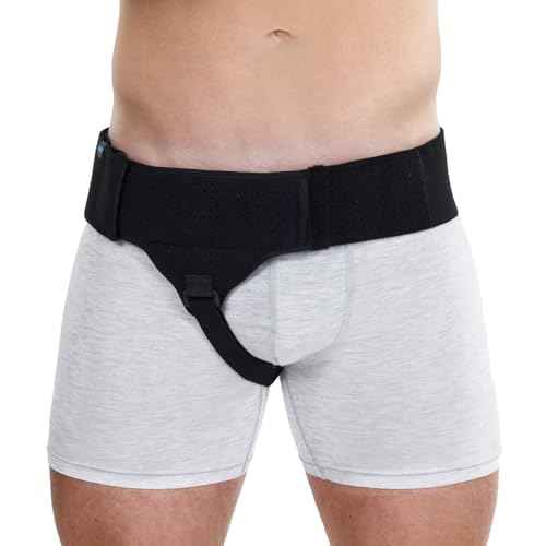 Vive Inguinal Hernia Belt for Men & Women - Left or Right Groin Support Truss for Targeted Compression, Pain Relief, Comfort, Pre & Post Surgery, Injury Recovery - 3 Removable Pressure Pads and Splint (Black)