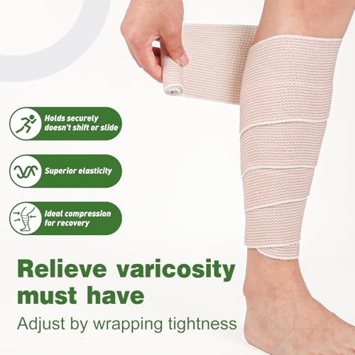 AZEN Premium 10 Pack Elastic Bandage Wrap 3 Inch, Compression Wrap Bandage for Legs, Ankle, Knee, Tummy, Body, Lymphedema Wraps for Legs, Latex-Free