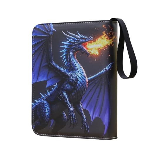 Sihdnok Deluxe Blue Dragon Trading Card Binder – 4-Pocket Zipper Binder with 400 Pockets – Card Album for Standard Size Trading Cards, Great for Collectors and Hobbyists